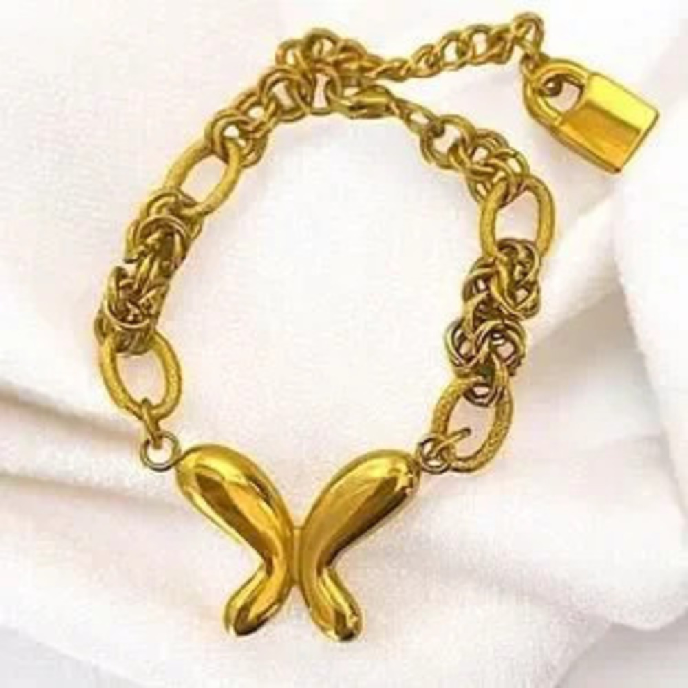 Stainless Steel Gold Butterfly Bracelet Chain Link Bracelet